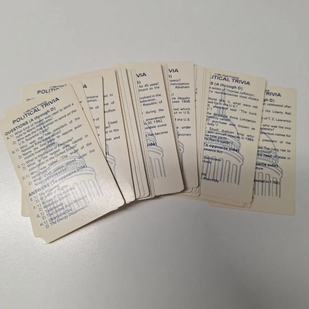 Hoyle Pocket Trivia Politics 1984 History Facts Quiz Travel‎ Flashcards Jeopardy